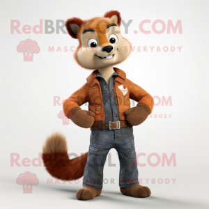 Rust Marten mascot costume character dressed with a Bootcut Jeans and Foot pads