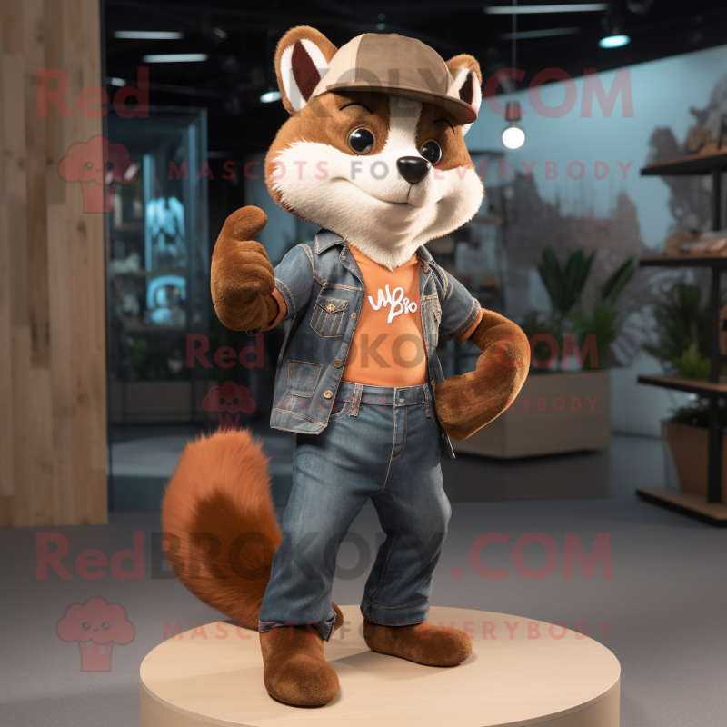 Rust Marten mascot costume character dressed with a Bootcut Jeans and Foot pads