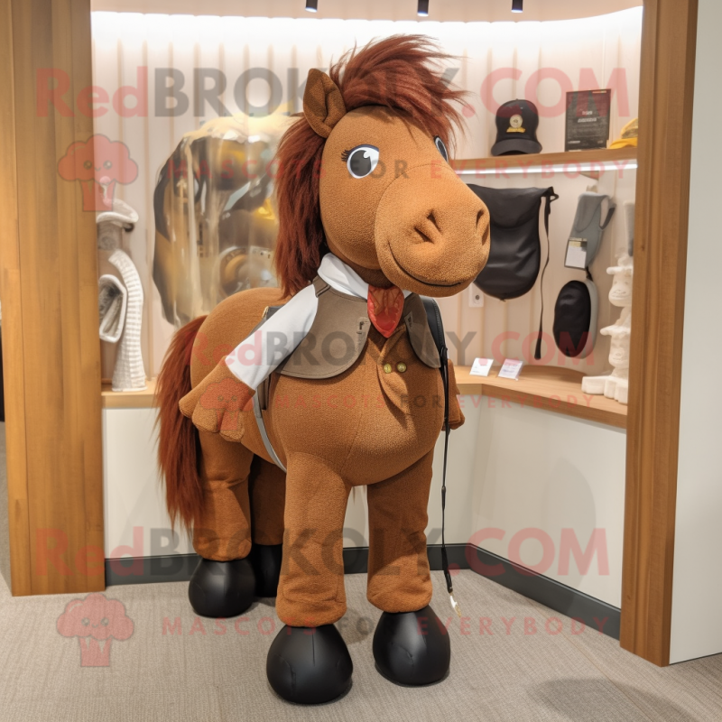 Brown Horse mascot costume character dressed with a Culottes and Brooches Brown Horse mascot costume character dressed with a Culottes and Brooches