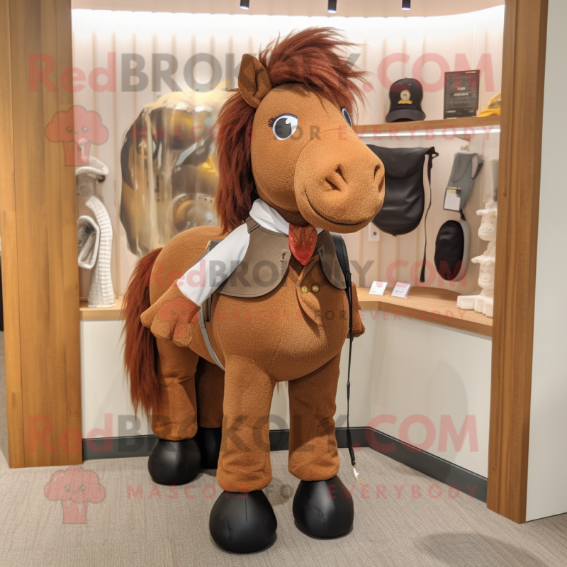 Brown Horse mascot costume character dressed with a Culottes and Brooches