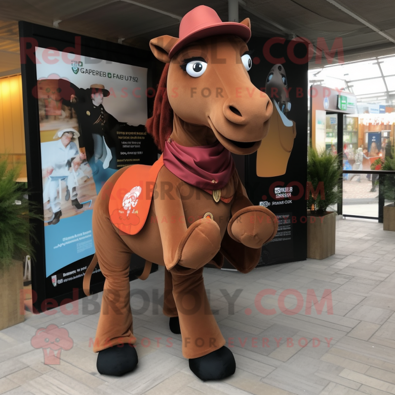 Brown Horse mascot costume character dressed with a Culottes and Brooches