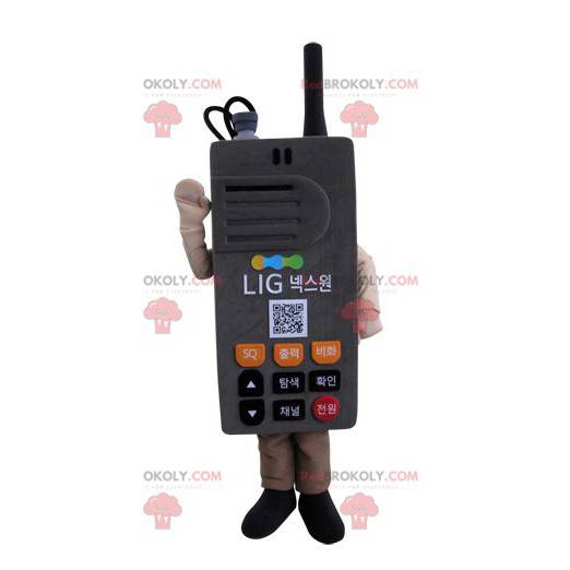 Mascote gigante do walkie talkie com telefone cinza -