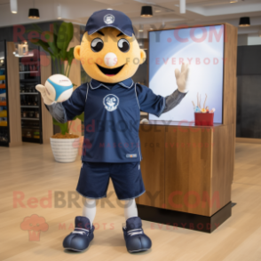 Navy Volleyball Ball mascot costume character dressed with a Denim Shirt and Foot pads