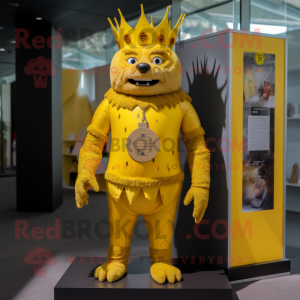 Yellow King mascot costume character dressed with a Rash Guard and Keychains