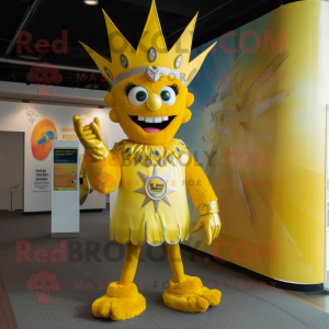 Yellow King mascot costume character dressed with a Rash Guard and Keychains