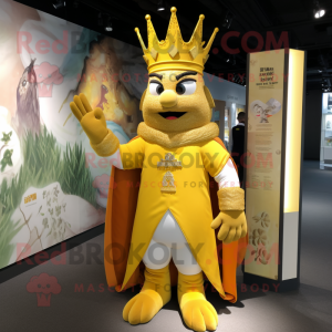 Yellow King mascot costume character dressed with a Rash Guard and Keychains