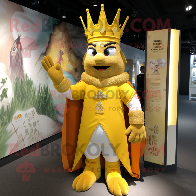 Yellow King mascot costume character dressed with a Rash Guard and Keychains Yellow King mascot costume character dressed with a Rash Guard and Keychains