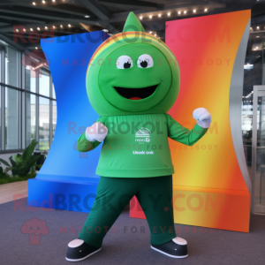 Green Rainbow mascot costume character dressed with a Yoga Pants and Pocket squares