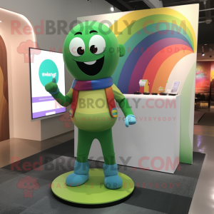 Green Rainbow mascot costume character dressed with a Yoga Pants and Pocket squares