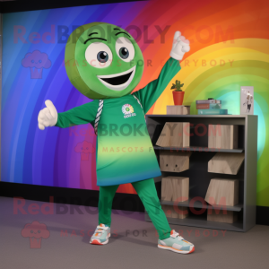 Green Rainbow mascot costume character dressed with a Yoga Pants and Pocket squares