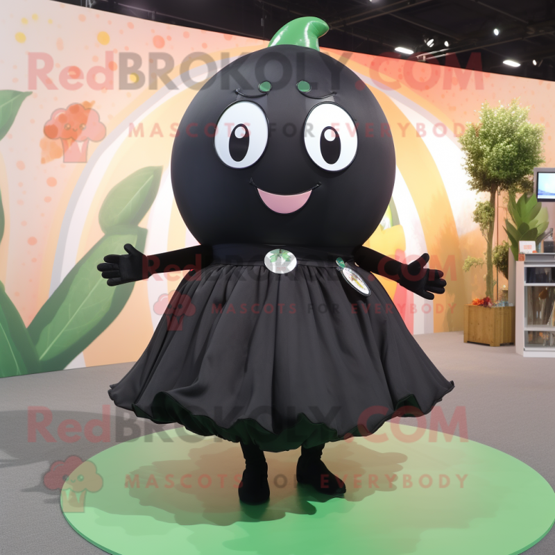 Black Melon mascot costume character dressed with a Circle Skirt and Suspenders Black Melon mascot costume character dressed with a Circle Skirt and Suspenders