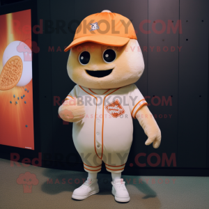 Peach Pop Corn mascot costume character dressed with a Baseball Tee and Smartwatches