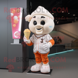 Peach Pop Corn mascot costume character dressed with a Baseball Tee and Smartwatches