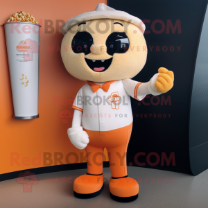 Peach Pop Corn mascot costume character dressed with a Baseball Tee and Smartwatches