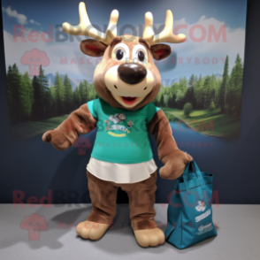 nan Elk mascot costume character dressed with a Shorts and Tote bags