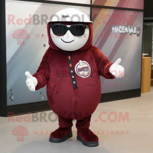 Maroon Meatballs mascot costume character dressed with a Cover-up and Sunglasses