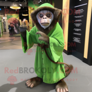 Green Capuchin Monkey mascot costume character dressed with a Wrap Dress and Messenger bags