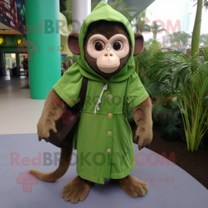 Green Capuchin Monkey mascot costume character dressed with a Wrap Dress and Messenger bags