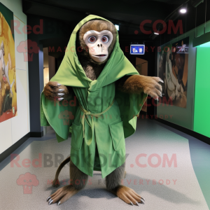 Green Capuchin Monkey mascot costume character dressed with a Wrap Dress and Messenger bags