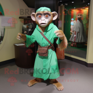 Green Capuchin Monkey mascot costume character dressed with a Wrap Dress and Messenger bags