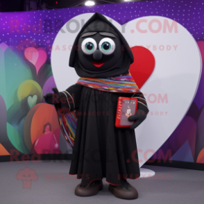 Black Arrow Of Love mascot costume character dressed with a Sweater and Shawls