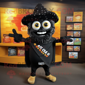 Black Nachos mascot costume character dressed with a Suit Jacket and Scarves