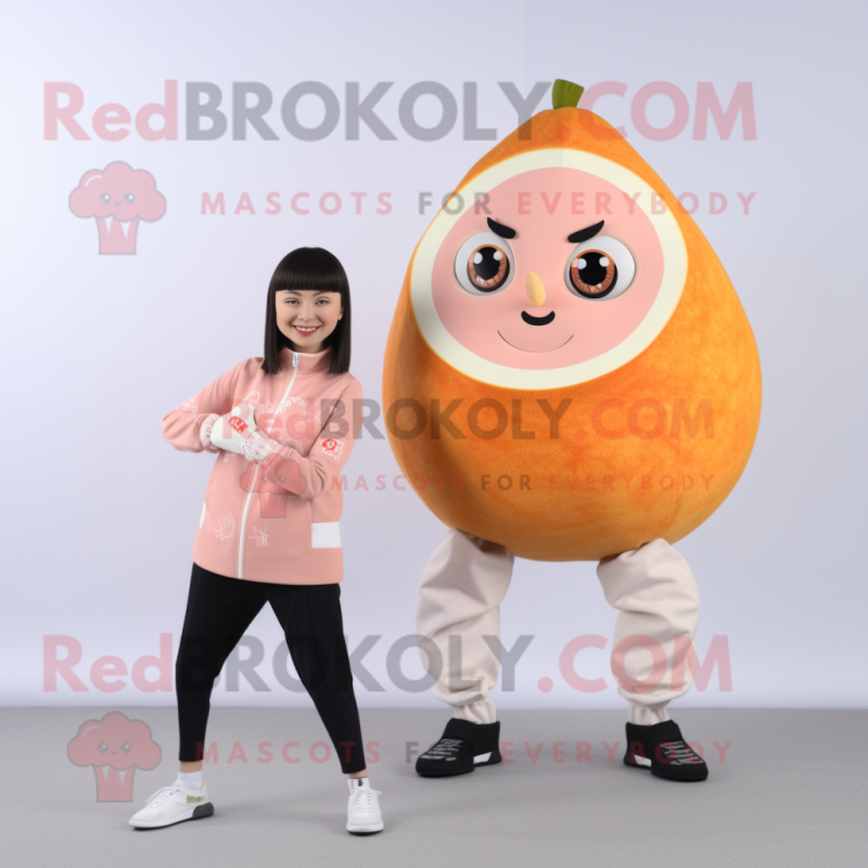 Beige Grapefruit mascot costume character dressed with a Yoga Pants and Digital watches