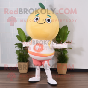 Beige Grapefruit mascot costume character dressed with a Yoga Pants and Digital watches