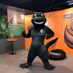 Black Anaconda mascot costume character dressed with a Bodysuit and Cummerbunds