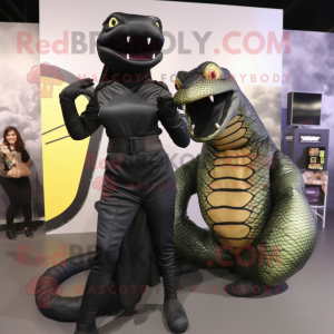 Black Anaconda mascot costume character dressed with a Bodysuit and Cummerbunds