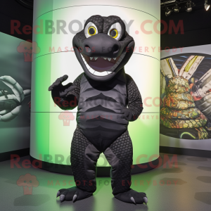 Black Anaconda mascot costume character dressed with a Bodysuit and Cummerbunds