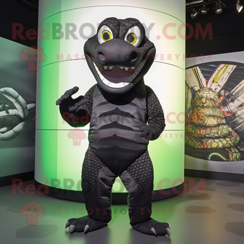 Black Anaconda mascot costume character dressed with a Bodysuit and Cummerbunds Black Anaconda mascot costume character dressed with a Bodysuit and Cummerbunds