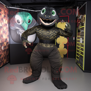 Black Anaconda mascot costume character dressed with a Bodysuit and Cummerbunds