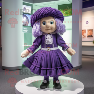 Lavender Irish Dancer mascot costume character dressed with a Wrap Skirt and Berets