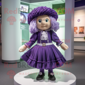 Lavender Irish Dancer mascot costume character dressed with a Wrap Skirt and Berets