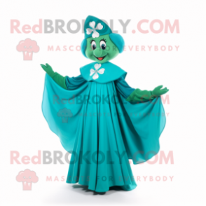 Turquoise Bunch Of Shamrocks mascot costume character dressed with a Evening Gown and Shawls