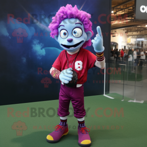 Magenta Zombie mascot costume character dressed with a Baseball Tee and Smartwatches