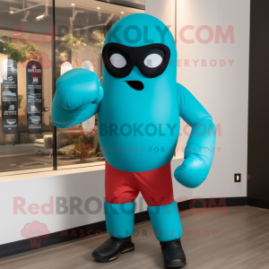 Turquoise Boxing Glove mascot costume character dressed with a Tank Top and Sunglasses