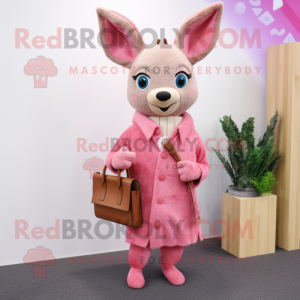 Pink Roe Deer mascot costume character dressed with a Cardigan and Clutch bags