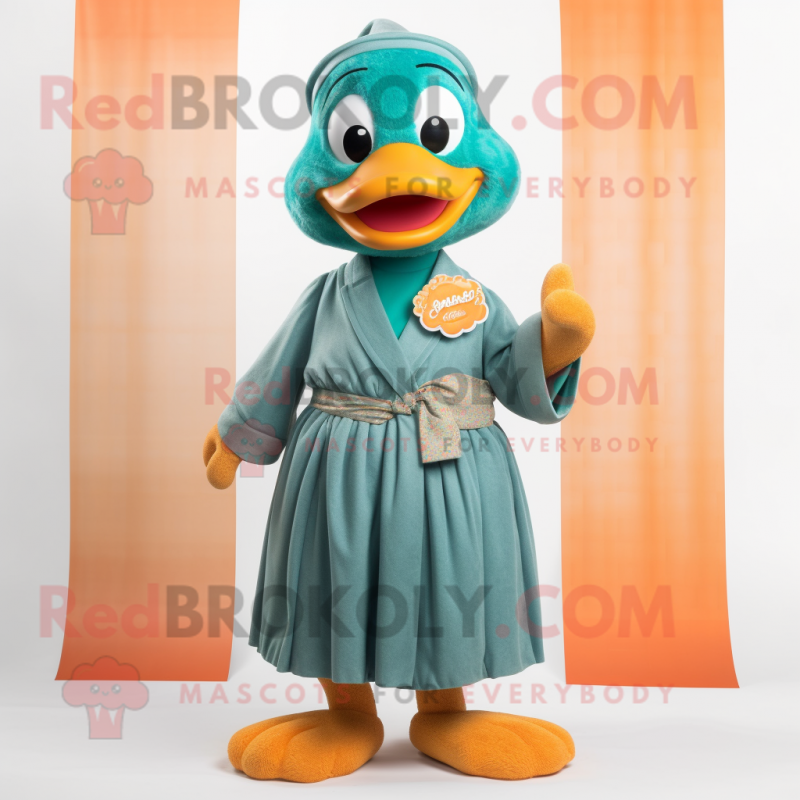 Teal Apricot mascot costume character dressed with a Cardigan and Headbands