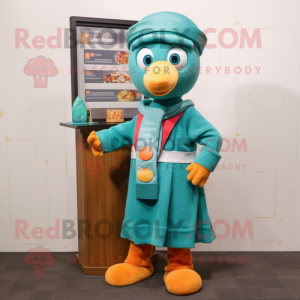 Teal Apricot mascot costume character dressed with a Cardigan and Headbands