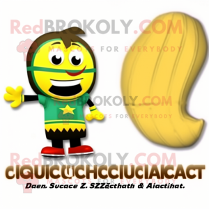 Gold Zucchini mascot costume character dressed with a One-Piece Swimsuit and Ties