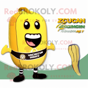 Gold Zucchini mascot costume character dressed with a One-Piece Swimsuit and Ties