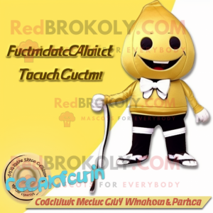 Gold Zucchini mascot costume character dressed with a One-Piece Swimsuit and Ties
