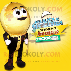 Gold Zucchini mascot costume character dressed with a One-Piece Swimsuit and Ties