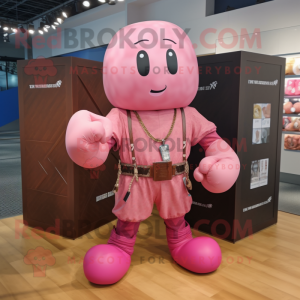 Pink Boxing Glove mascot costume character dressed with a Cargo Shorts and Necklaces