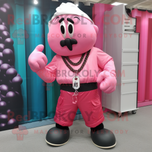 Pink Boxing Glove mascot costume character dressed with a Cargo Shorts and Necklaces