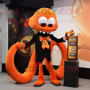 Orange Hydra mascot costume character dressed with a Tuxedo and Anklets