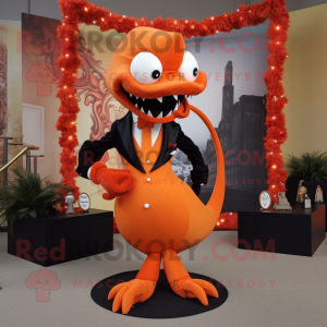 Orange Hydra mascot costume character dressed with a Tuxedo and Anklets
