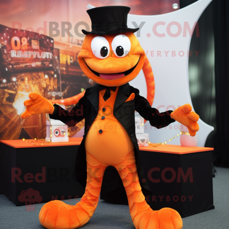 Orange Hydra mascot costume character dressed with a Tuxedo and Anklets